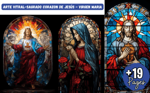 ARTE VITRAL-JESÚS-VIRGEN MARIA Graphics & Illustrations