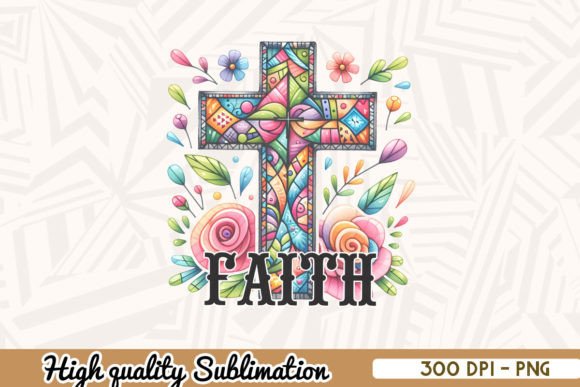 Faith Retro Floral Cross Jesus PNG for Crafts & Graphics